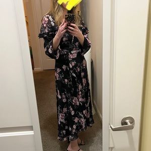WAYF wrap black floral dress